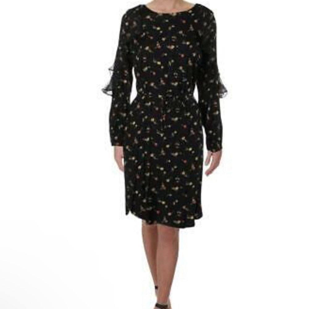 Lauren Ralph Lauren Black Ruffled Long-Sleeve Floral Viscose Women’s Dress Sz 6
